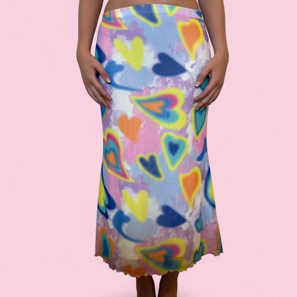 shein multicolor heart print midi skirt